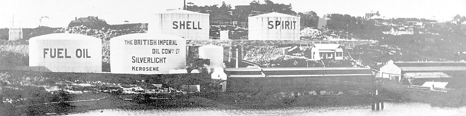 Black and white photo of shell depot