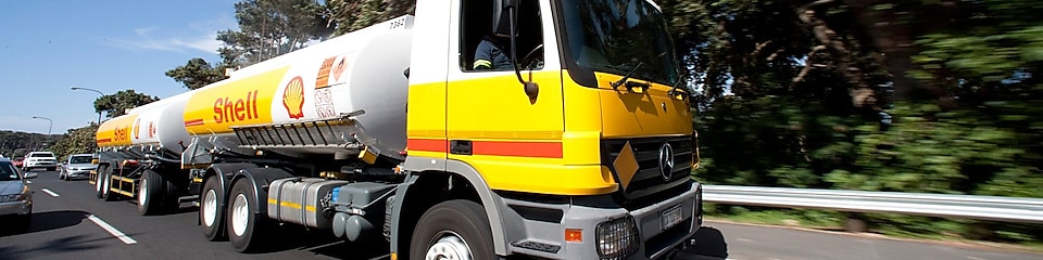 Shell fuel truck on the road