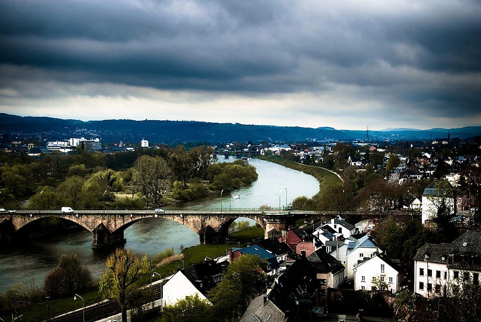 Sea over bridge with beautiful surrounding town