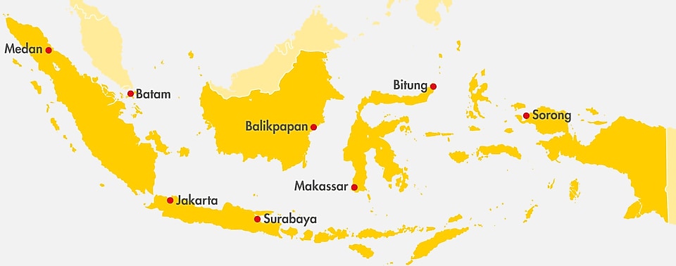 Map of Indonesia with stock point centers