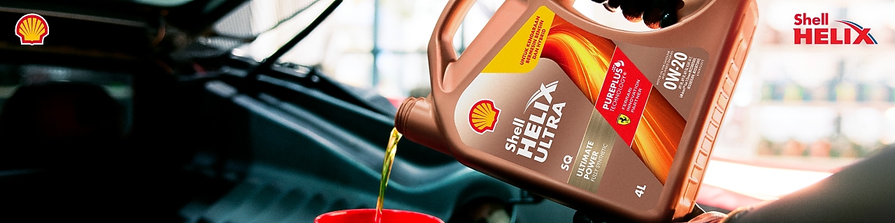 Kemasan produk Shell Helix Ultra 0W-20 yang baru.