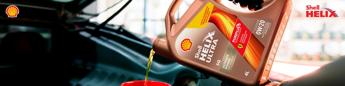 Kemasan produk Shell Helix Ultra 0W-20 yang baru.