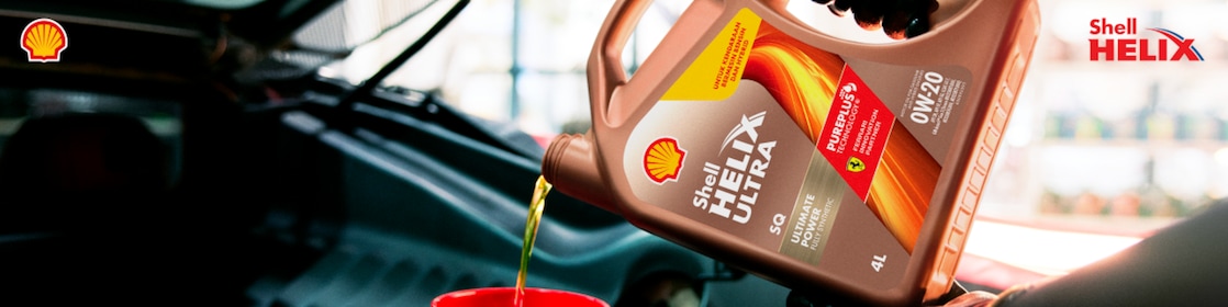 Kemasan produk Shell Helix Ultra 0W-20 yang baru.