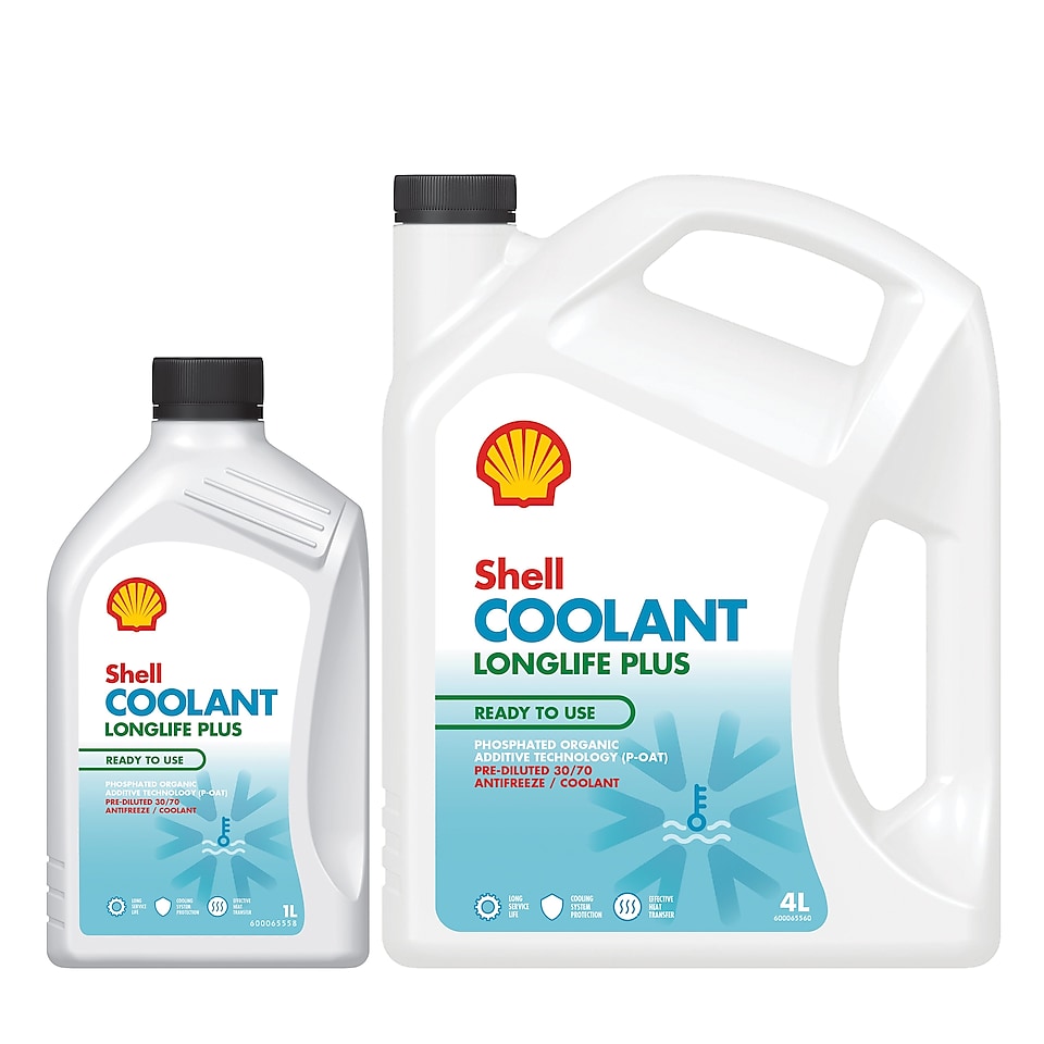 Packshot of Shell Coolant Long Life Pluis ( 1L & 4L)